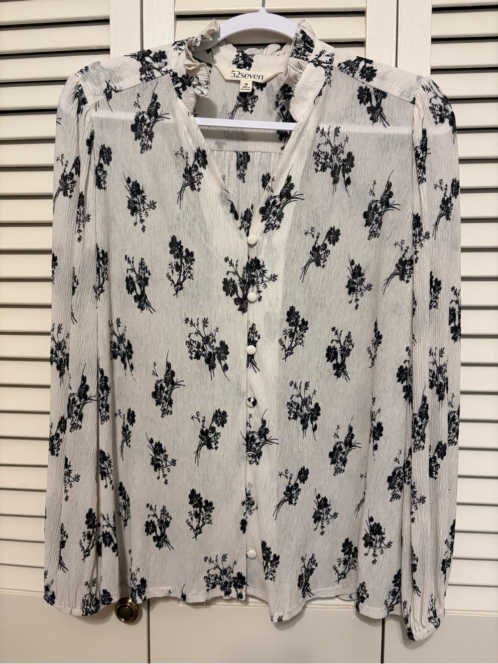 52seven White Button-Down Shirt with Black Floral Print